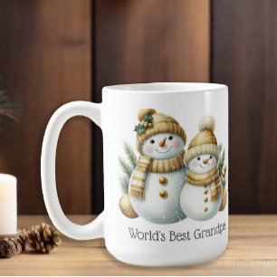 Caneca De Café Snowman World's Best Avô Dourado Natal Verde