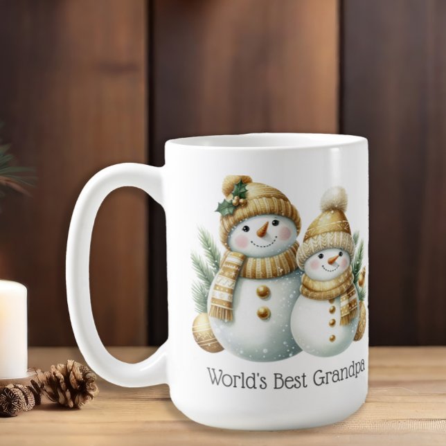 Caneca De Café Snowman World's Best Avô Dourado Natal Verde ("World's Best Grandpa" snowman Christmas mug)