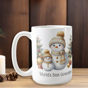 Caneca De Café Snowman World's Best Avó Dourado Natal Verde