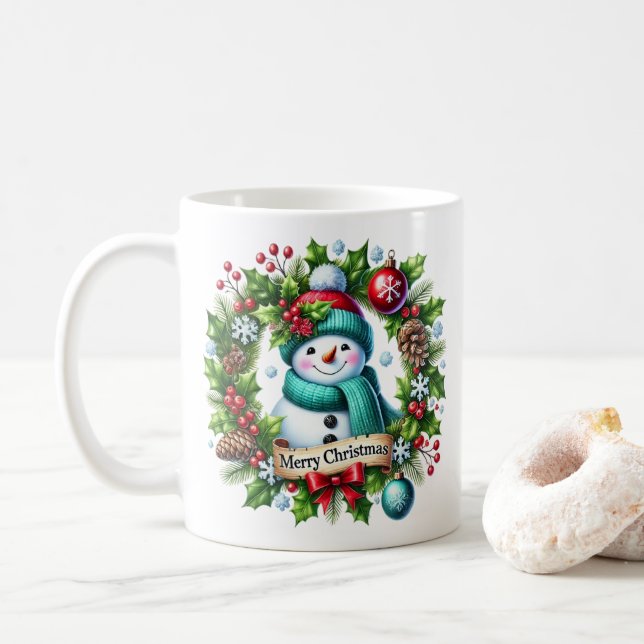 Caneca De Café Snowman Wreath Coffee Mug (Com Donut)