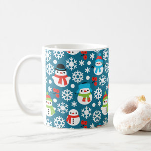 Caneca De Café Snowmans e Snowflakes Padrões sem costura
