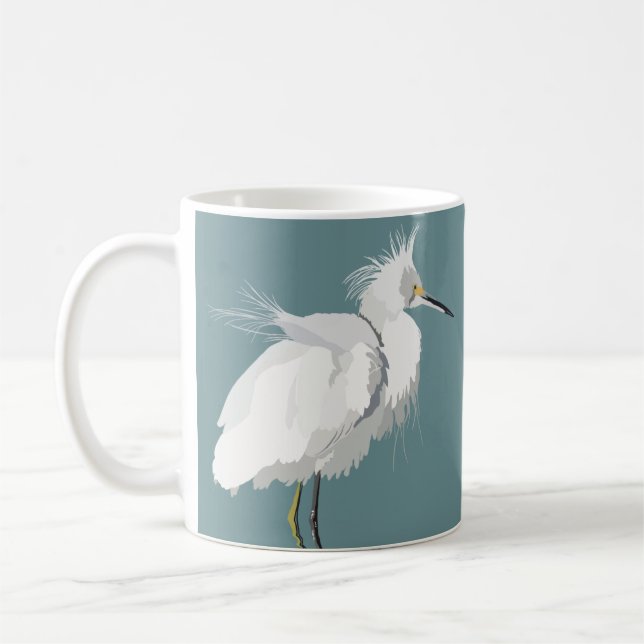 Caneca De Café Snowy Egret sobre Teal Claro (Esquerda)