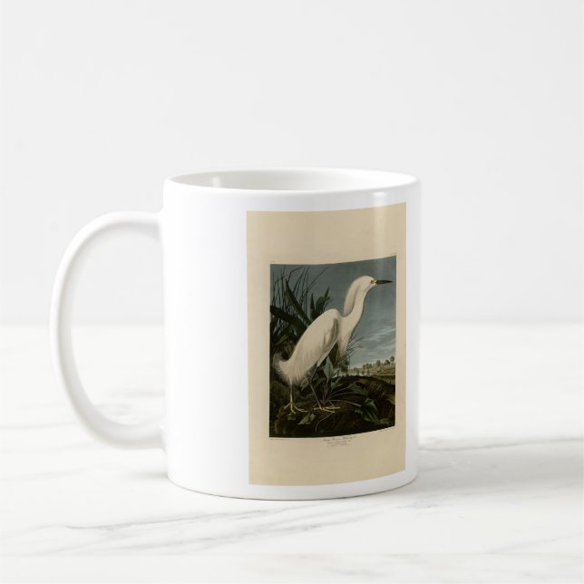 Caneca De Café Snowy Heron (Egret) - Aves da América de Audubon (Esquerda)