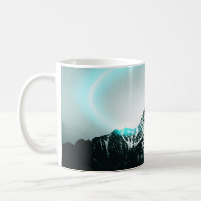 Caneca De Café Snowy mountain mysterious blue neon light (Esquerda)