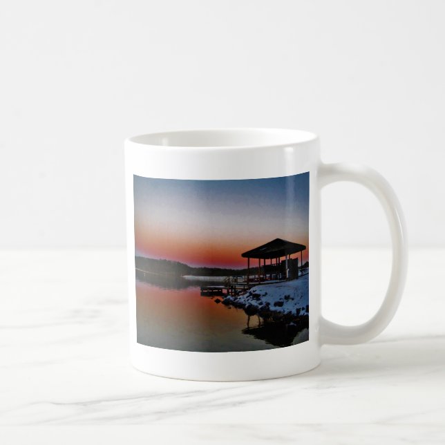 Caneca De Café Snowy Sunset no cais do lago de Arrohead (Direita)