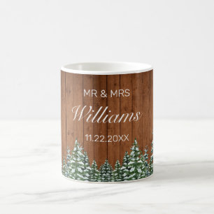 Caneca De Café Snowy Wood & Forest Country Pine Casamento Sr. Sra