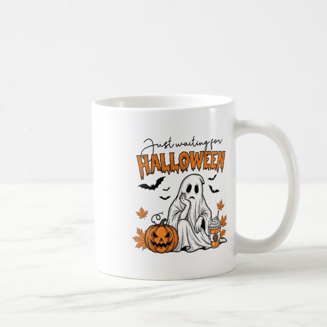 Caneca De Café Só Esperando O Halloween Ghost Spooky Summer Vac (Direita)