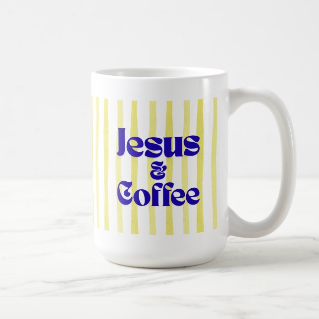 Caneca De Café Só preciso de Jesus e café - Amarelo, azul (Direita)