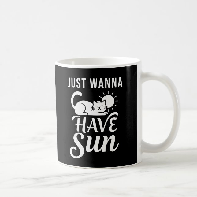 Caneca De Café Só Quero Ter Sol com Gato - Gato Fofo Tomando Sol (Direita)