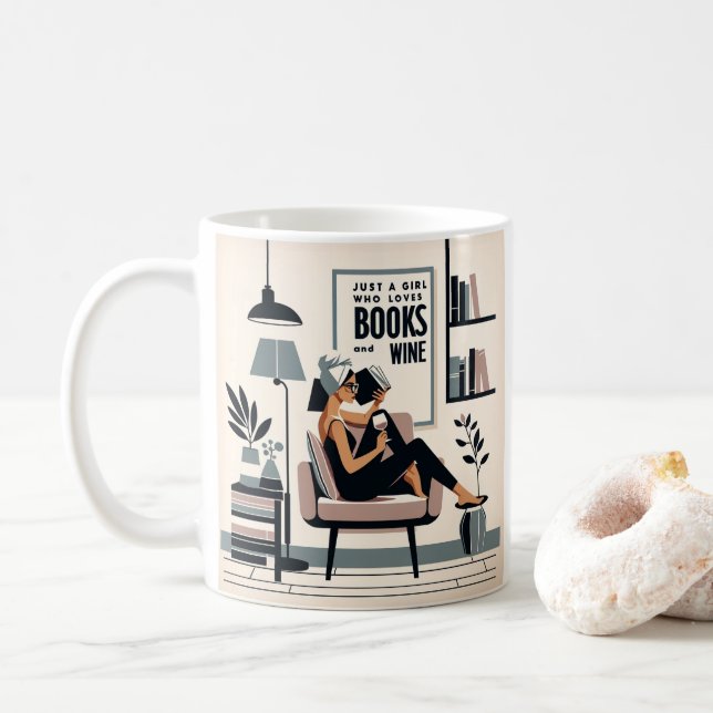 Caneca De Café Só uma garota que ama livros e vinho (Com Donut)
