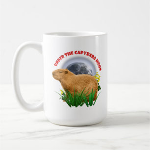 Caneca De Café Sob a Lua do Capivara Camiseta Divertida de Capiva