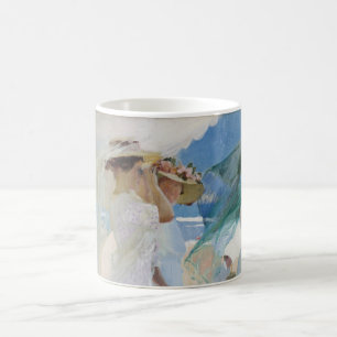 Caneca De Café Sob o Guarda-Chuva, Cena de Praia Aquarela
