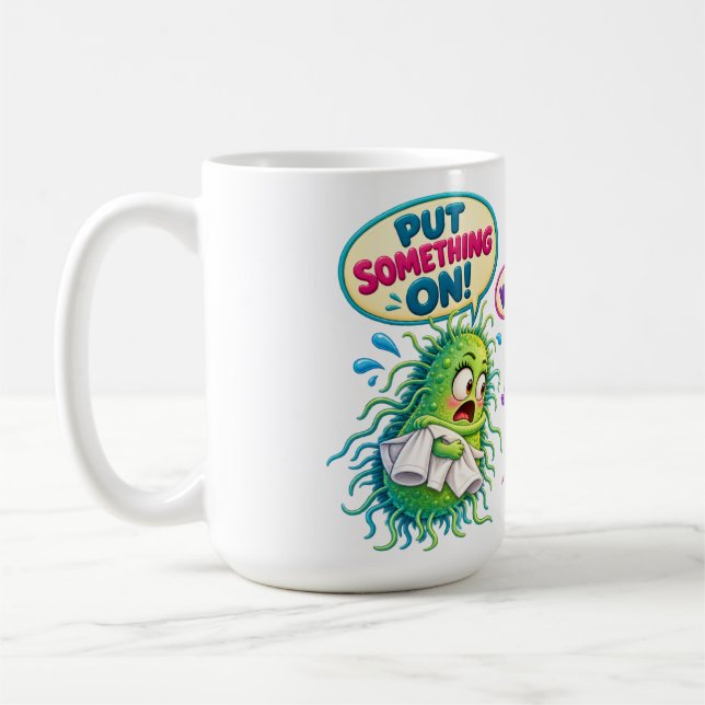 Caneca De Café Sob um Microscópio – Bactérias de Microbiologia Di (Esquerda)