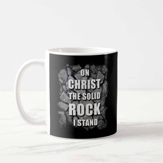 Caneca De Café Sobre O Cristo Do Solid Rock I Stand Christian Fai (Esquerda)