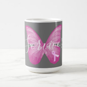 Caneca De Café Sobrevivência do Câncer da Mama da Borboleta Ros