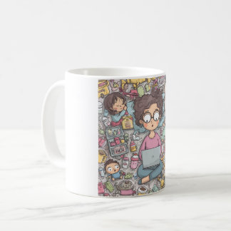 Caneca De Café Sobrevivendo ao Caos: Uma Ilustração Humorística