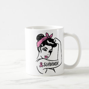 Caneca De Café Sobrevivente de câncer Rosie Riveter Sensibilizaçã