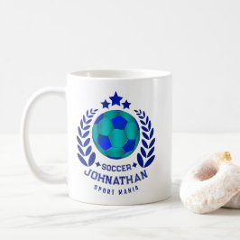 Caneca De Café Soccer Ball Crest | Bright Blue Sport Fan Gifts 