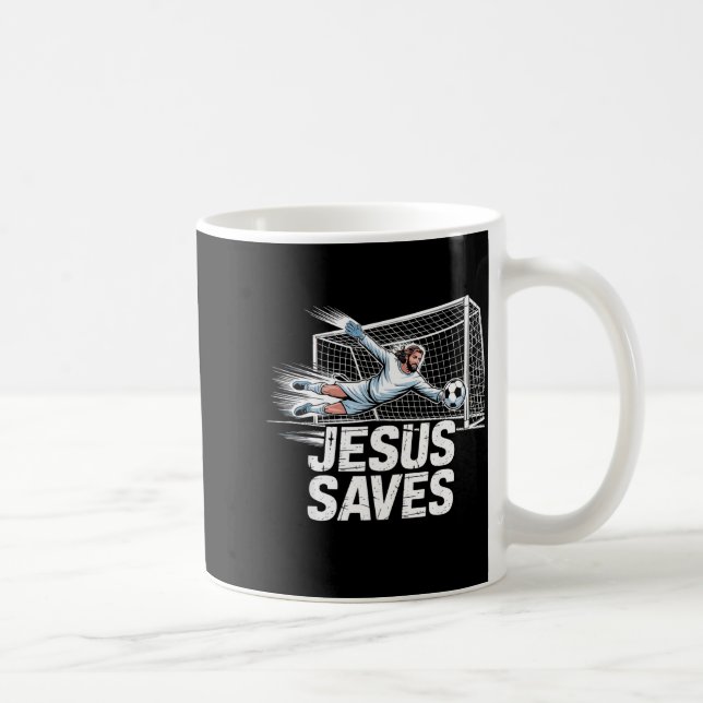 Caneca De Café Soccer Goalie Goalkeeper Jesus Saves Christian Soc (Direita)