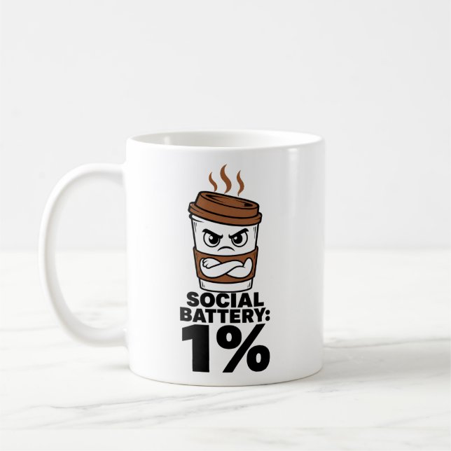 Caneca De Café Social Battery 1% Funny Coffee Mug (Esquerda)