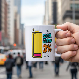 Caneca De Café Social Battery 3 Percent – Funny Neurospicy Introv
