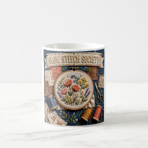 Caneca De Café Sociedade de Costura Lenta Arte de Bordado Floral