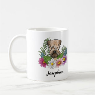 Caneca De Café Soft-Coated Wheaten Terrier Com Flores E Nome