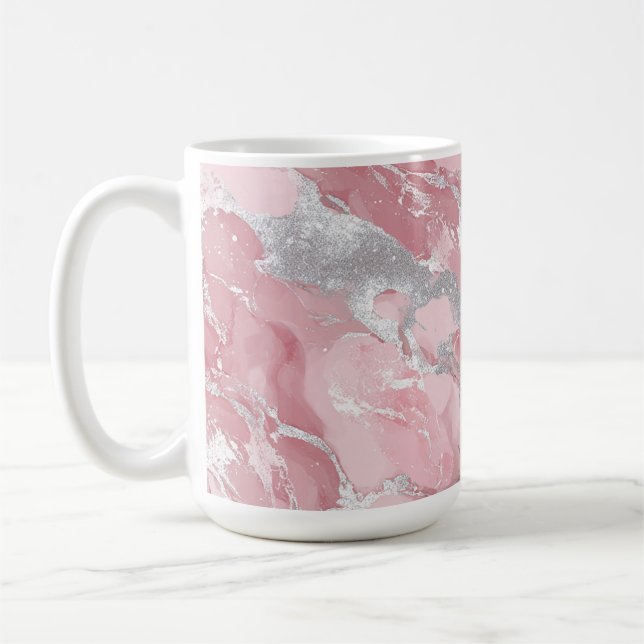 Caneca De Café Soft Pink and Silver Marble-Like Pattern (Esquerda)