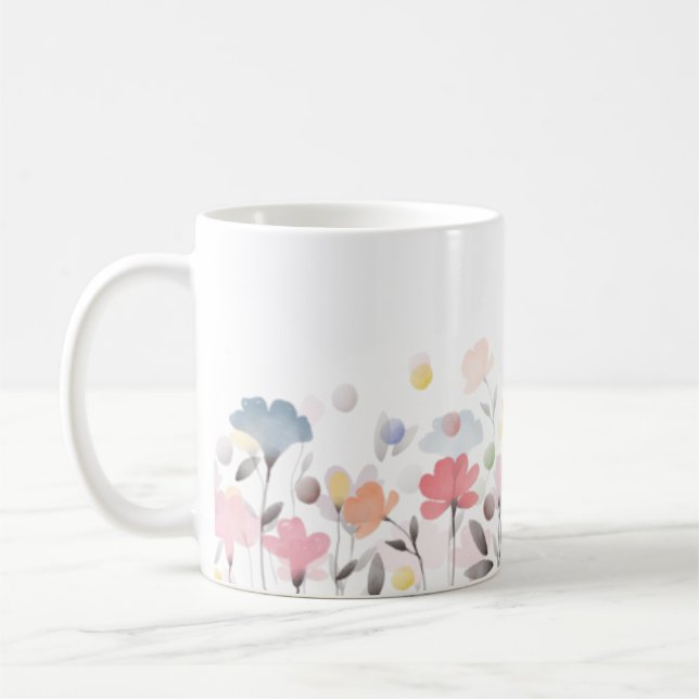 Caneca De Café Soft Pretty Watercolor Art Flowers (Esquerda)
