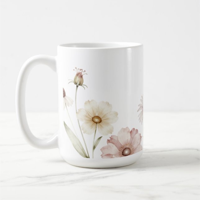 Caneca De Café Soft Wildflower Border Watercolor Background (Esquerda)