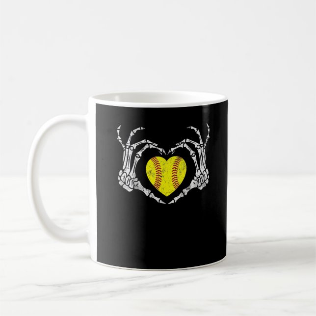 Caneca De Café Softball Heart Skeleton Halloween Diversão de Figu (Esquerda)