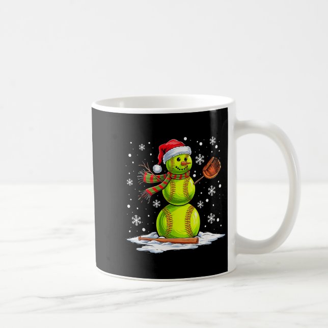 Caneca De Café Softball Snowman Softball Player Santa Hat Christm (Direita)