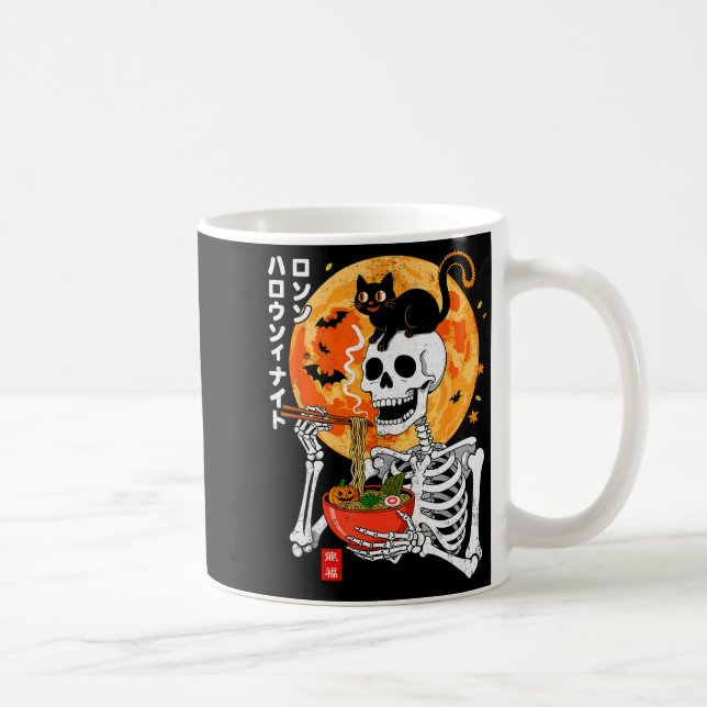 Caneca De Café Soky Skeleton Eating Ramen Bowl With Cat Halloween (Direita)