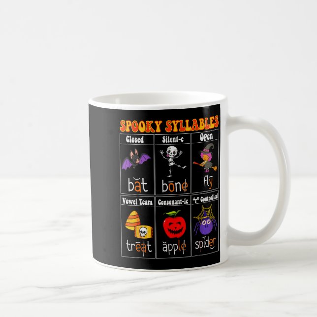Caneca De Café Soky Syllables Teacher Funny Halloween Educational (Direita)