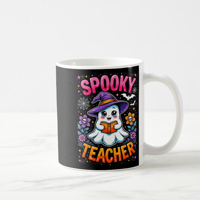 Caneca De Café Soky Teacher Cute Ghost Reading Book Funny Hallo  (Direita)