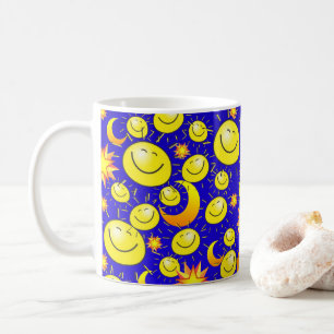 Caneca De Café Sol Amarelo, Lua, Estrelas Blue Mug