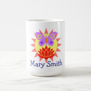 Caneca De Café Sol, Borboleta e Flor