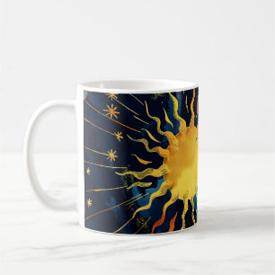 Caneca De Café Sol Celeste Moderno Estrelas e Nuvens Azuis