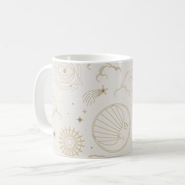 Caneca De Café Sol Celestial e Mística da Lua (Frente Esquerda)