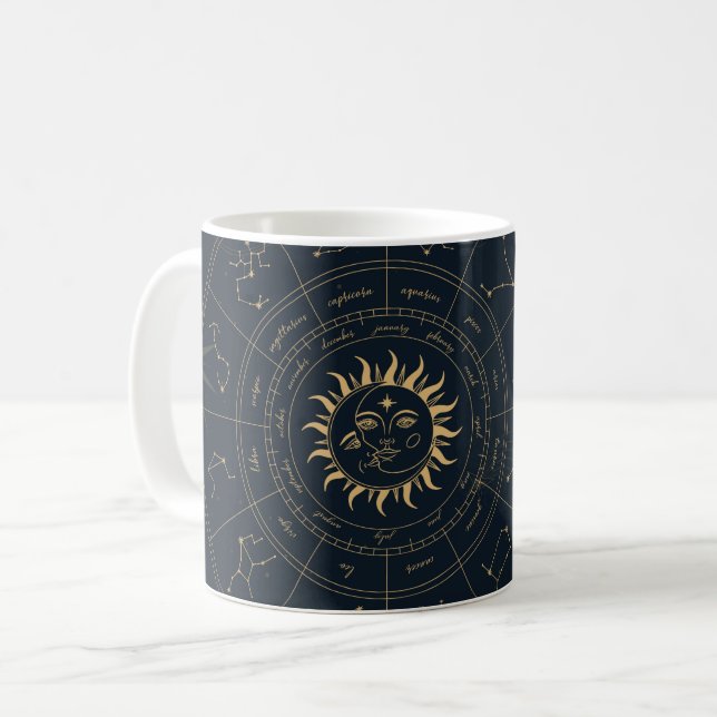 Caneca De Café Sol Celestial e Mística da Lua (Frente Esquerda)