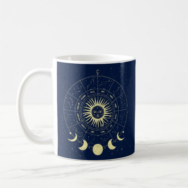 Caneca De Café Sol Celestial Fases da Lua Zodíaco (Esquerda)