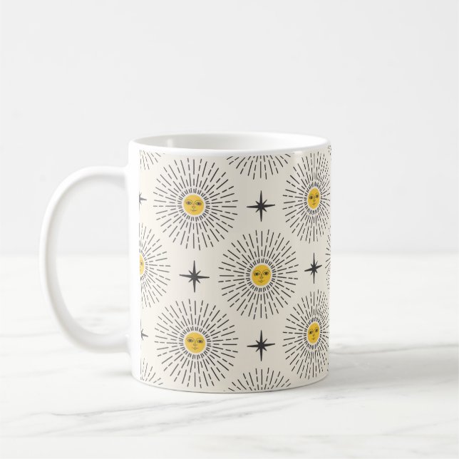 Caneca De Café Sol com Padrão Celestial de Rosto Sem Costura (Esquerda)