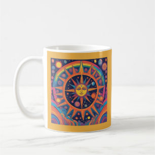 Caneca De Café Sol e Planetas Celestiais AI Coloridos