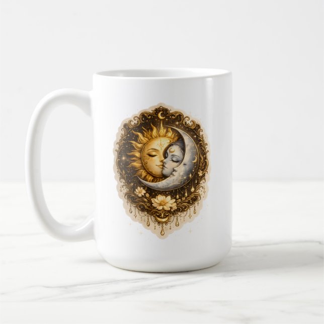 Caneca De Café Sol Espiritual e Lua Luz Celestial Sagrada (Esquerda)