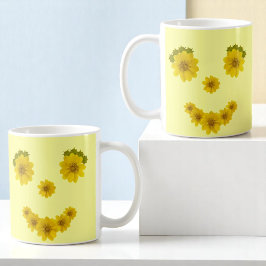 Caneca De Café Sol Humorístico Flores Amarelas Sorriem