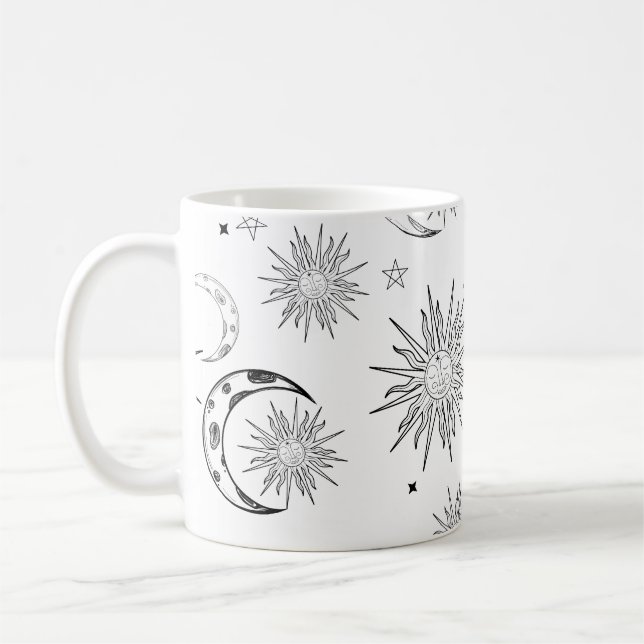 Caneca De Café Sol Lua e Estrelas Caprichosas Preto e Branco (Esquerda)