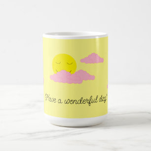 Caneca De Café Sol Nascente com Nuvens Rosadas: Amarelo