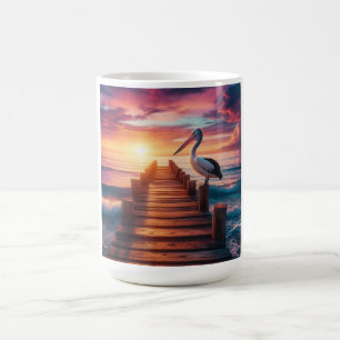 Caneca De Café Sol náutico/costeiro/pelicano de praia