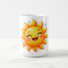 Caneca De Café Sol Radiante Sorridente com Estrelas Turquesa