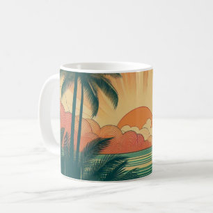 Caneca De Café Sol retrô/vintage tropical/havaiano